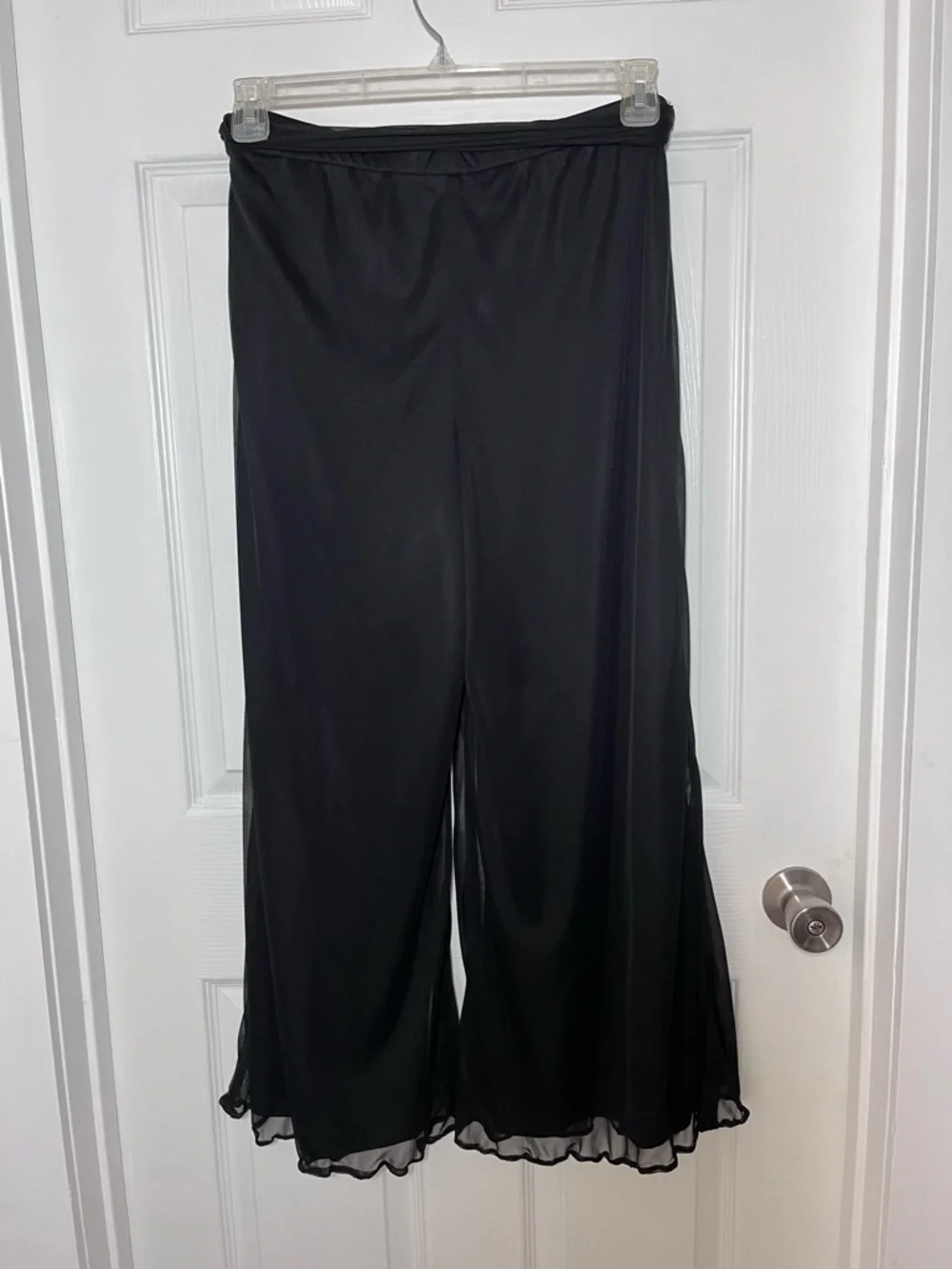 J.B.S. Black Wide-Leg Tie Waist Pants with Sheer Overlay